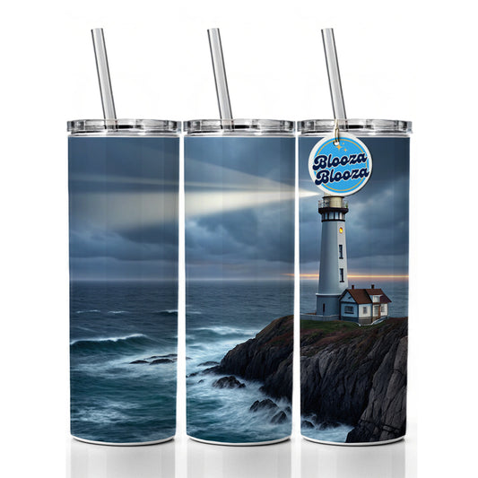 Coastal Lighthouse Rugged Skinny Tumbler 20oz with Straw Insulated Water Bottle Gift