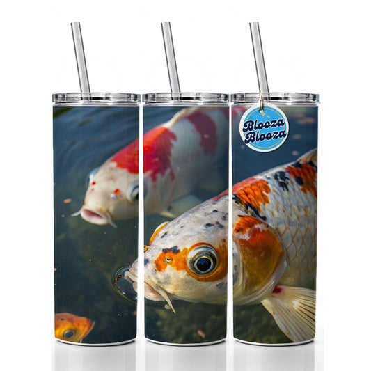 Koi Fish Eyes Close Up Pond Skinny Tumbler 20oz with Straw Insulated Water Bottle Gift