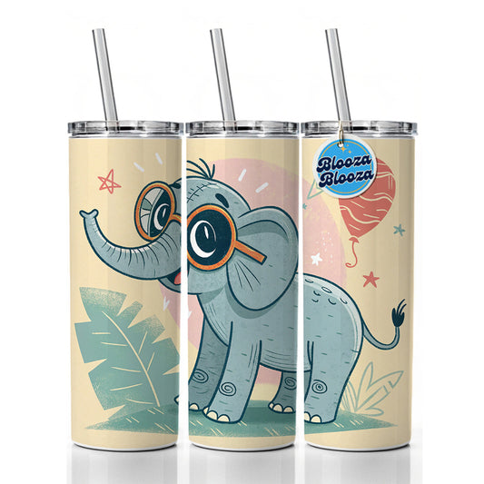 Cool Elephant Wearing Glasses Cute Skinny Tumbler 20oz with Straw Insulated Water Bottle Gift