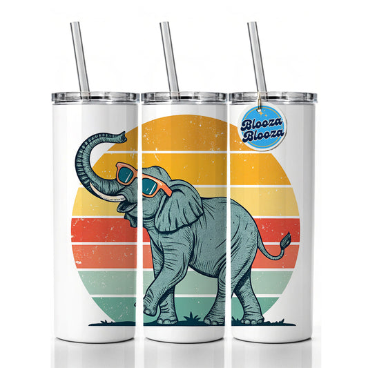 Cool Elephant Wearing Sunglasses Retro Illustration Skinny Tumbler 20oz with Straw Insulated Water Bottle Gift