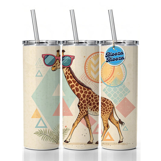 Cool Giraffe Wearing Sunglasses Funny Skinny Tumbler 20oz with Straw Insulated Water Bottle Gift