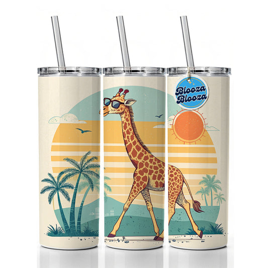 Cool Giraffe Wearing Sunglasses Retro Illustration Sun Skinny Tumbler 20oz with Straw Insulated Water Bottle Gift