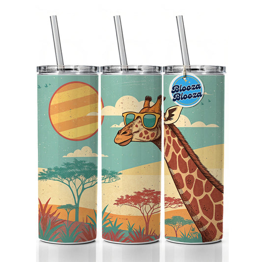 Cool Giraffe Wearing Sunglasses Retro Illustration Skinny Tumbler 20oz with Straw Insulated Water Bottle Gift