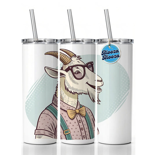 Cool Goat Wearing Glasses Retro Illustration Skinny Tumbler 20oz with Straw Insulated Water Bottle Gift