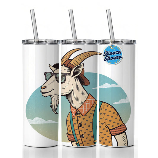 Cool Goat Wearing Sunglasses Retro Illustration Skinny Tumbler 20oz with Straw Insulated Water Bottle Gift
