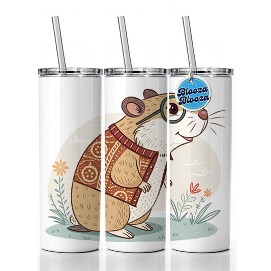 Cool Hamster Wearing Glasses Retro Illustration Cute Skinny Tumbler 20oz with Straw Insulated Water Bottle Gift