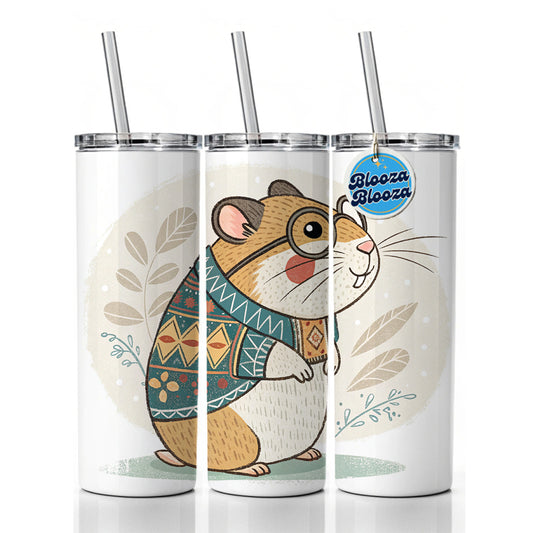 Cool Hamster Wearing Glasses Retro Illustration Skinny Tumbler 20oz with Straw Insulated Water Bottle Gift