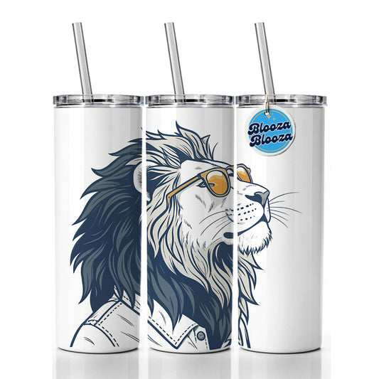 Cool Lion Wearing Glasses Minimalist Illustration Skinny Tumbler 20oz with Straw Insulated Water Bottle Gift