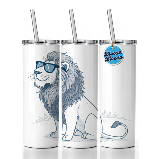 Cool Lion Wearing Sunglasses Minimalist Illustration Skinny Tumbler 20oz with Straw Insulated Water Bottle Gift