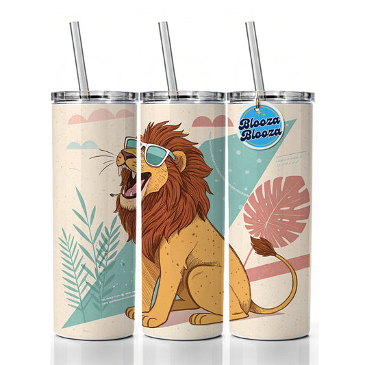 Cool Lion Wearing Sunglasses Retro Illustration Skinny Tumbler 20oz with Straw Insulated Water Bottle Gift