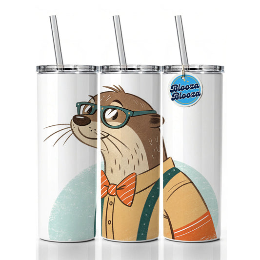 Cool Otter Wearing Glasses Retro Illustration Skinny Tumbler 20oz with Straw Insulated Water Bottle Gift
