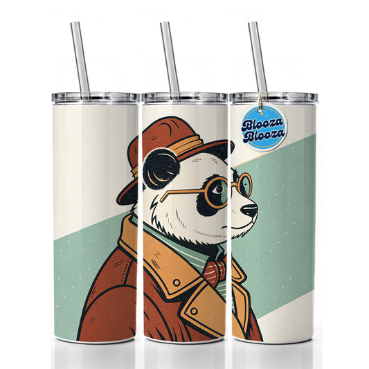 Cool Panda Wearing Glasses Retro Skinny Tumbler 20oz with Straw Insulated Water Bottle Gift