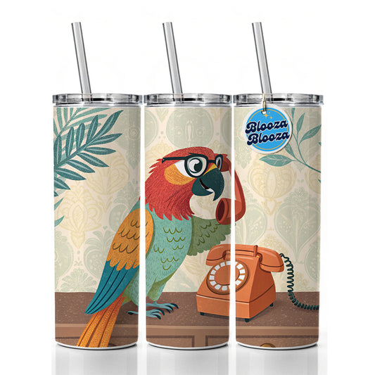 Cool Parrot Wearing Glasses Skinny Tumbler 20oz with Straw Insulated Water Bottle Gift