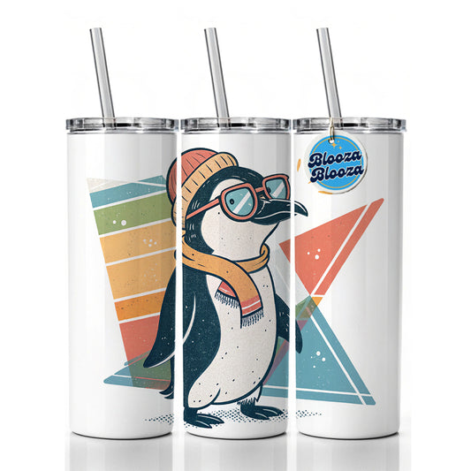 Cool Penguin Wearing Glasses Retro Skinny Tumbler 20oz with Straw Insulated Water Bottle Gift