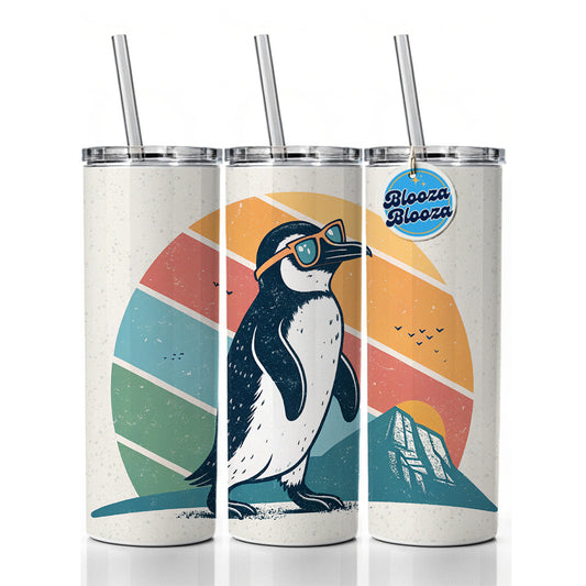 Cool Penguin Wearing Sunglasses Retro Illustration Skinny Tumbler 20oz with Straw Insulated Water Bottle Gift
