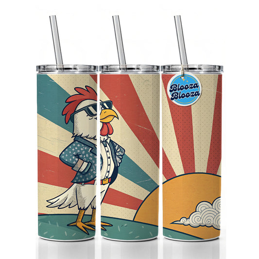 Cool Rooster Chicken Wearing Sunglasses Retro Illustration Skinny Tumbler 20oz with Straw Insulated Water Bottle Gift