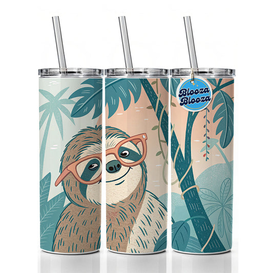 Cool Sloth Wearing Glasses Skinny Tumbler 20oz with Straw Insulated Water Bottle Gift