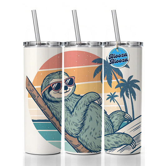 Cool Sloth Wearing Sunglasses Retro Illustration Skinny Tumbler 20oz with Straw Insulated Water Bottle Gift