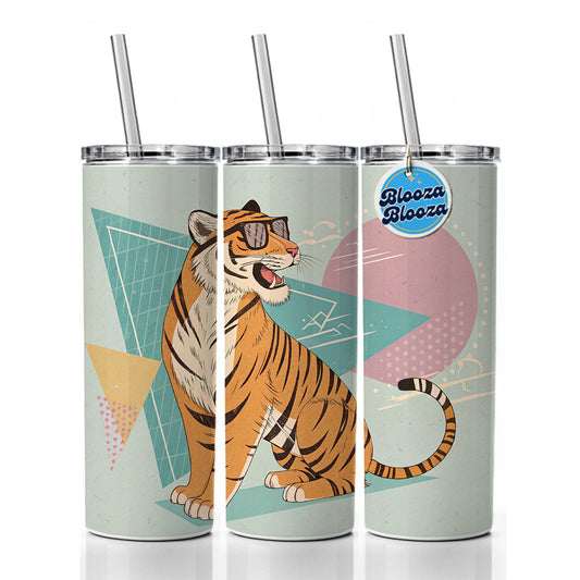 Cool Tiger Wearing Sunglasses Skinny Tumbler 20oz with Straw Insulated Water Bottle Gift