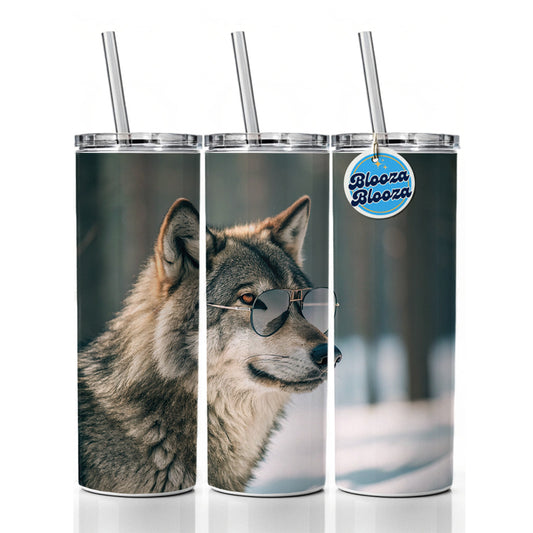 Cool Wolf Wearing Sunglasses Skinny Tumbler 20oz with Straw Insulated Water Bottle Gift