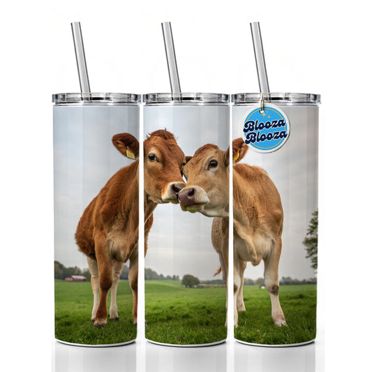 Cows Nuzzle Love Skinny Tumbler 20oz with Straw Insulated Water Bottle Gift