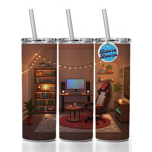 Cozy Gaming Setup Skinny Tumbler 20oz with Straw Insulated Water Bottle Gift