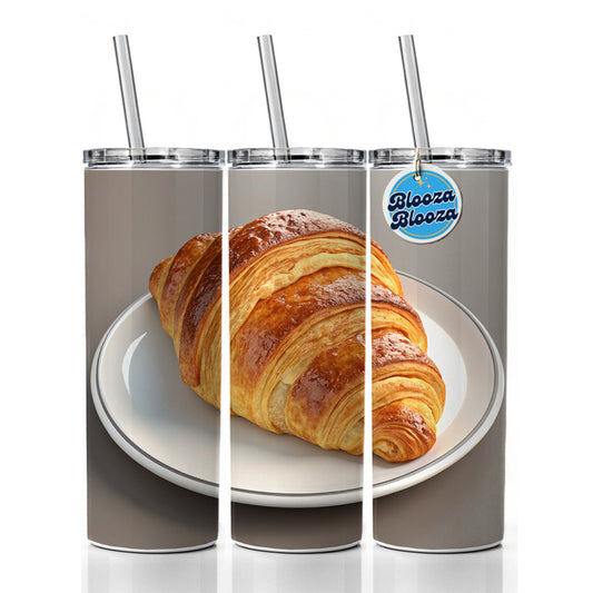 Croissant On Plate Skinny Tumbler 20oz with Straw Insulated Water Bottle Gift