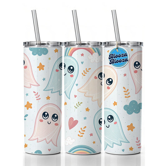 Cute Ghosts Hearts Rainbows Skinny Tumbler 20oz with Straw Insulated Water Bottle Gift