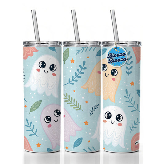 Cute Ghosts Illustration Skinny Tumbler 20oz with Straw Insulated Water Bottle Gift
