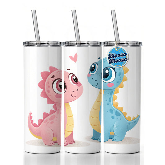 Cute Pastel Colored Cartoon Dinosaurs Skinny Tumbler 20oz with Straw Insulated Water Bottle Gift