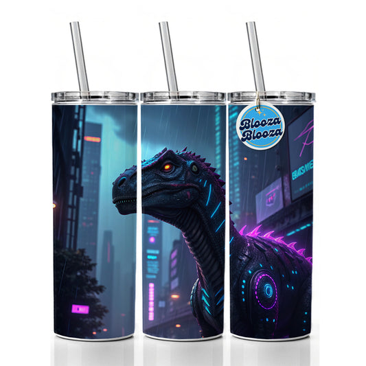 Cyberpunk Dinosaur In City Skinny Tumbler 20oz with Straw Insulated Water Bottle Gift