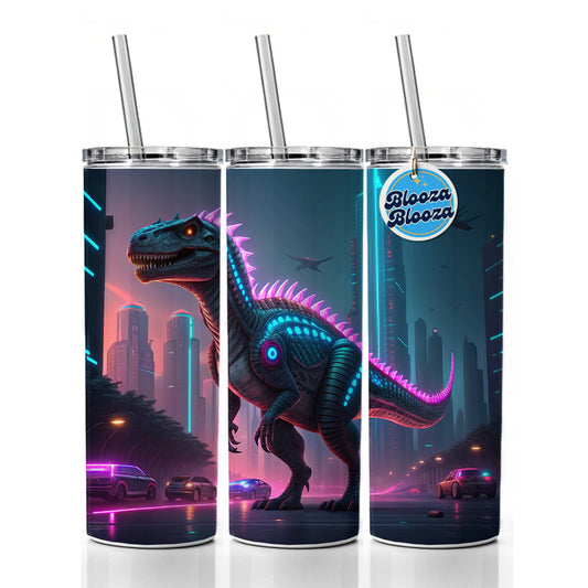 Cyberpunk Dinosaur Skinny Tumbler 20oz with Straw Insulated Water Bottle Gift