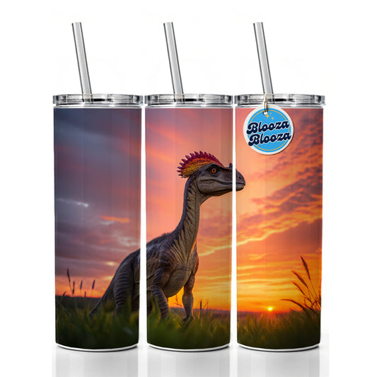 Dilophosaurus Sunset Dinosaur Skinny Tumbler 20oz with Straw Insulated Water Bottle Gift