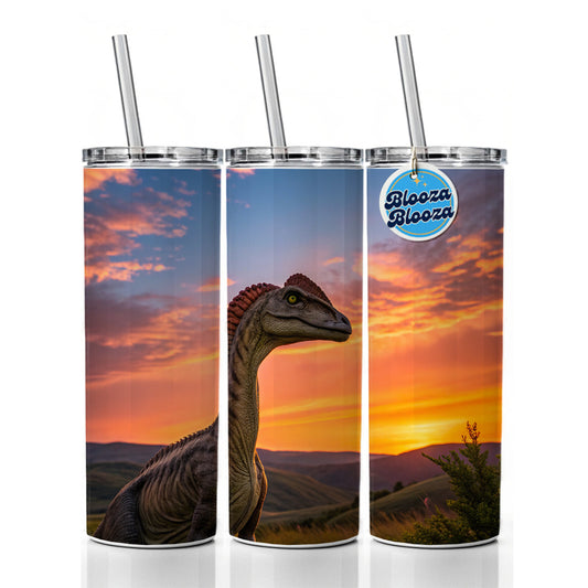 Dilophosaurus Sunset Sunrise Dinosaur Skinny Tumbler 20oz with Straw Insulated Water Bottle Gift