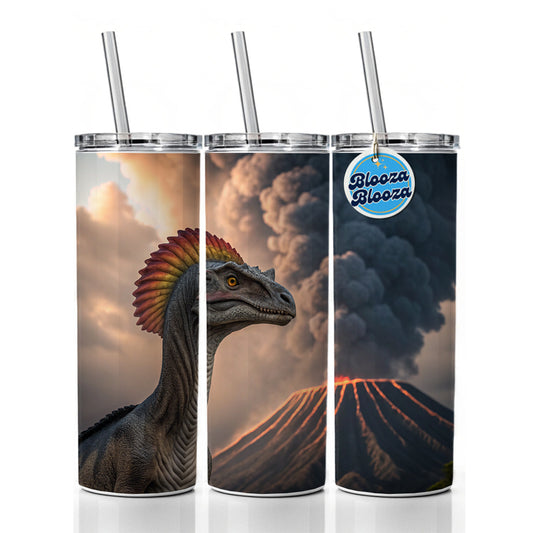 Dilophosaurus Volcano Dinosaur Skinny Tumbler 20oz with Straw Insulated Water Bottle Gift