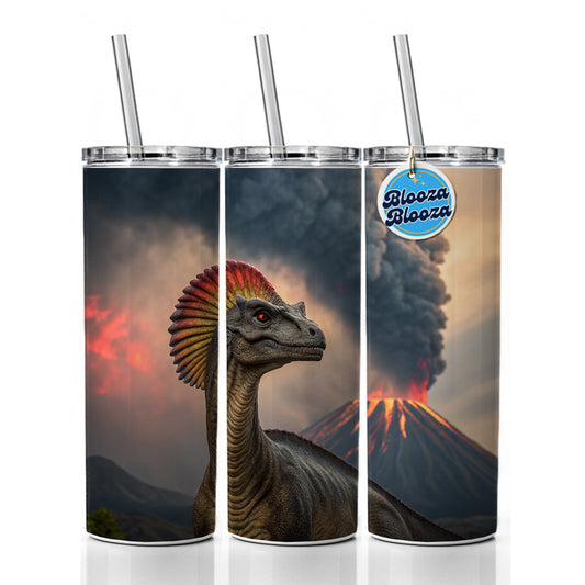 Dilophosaurus Volcano Erupting Dinosaur Skinny Tumbler 20oz with Straw Insulated Water Bottle Gift