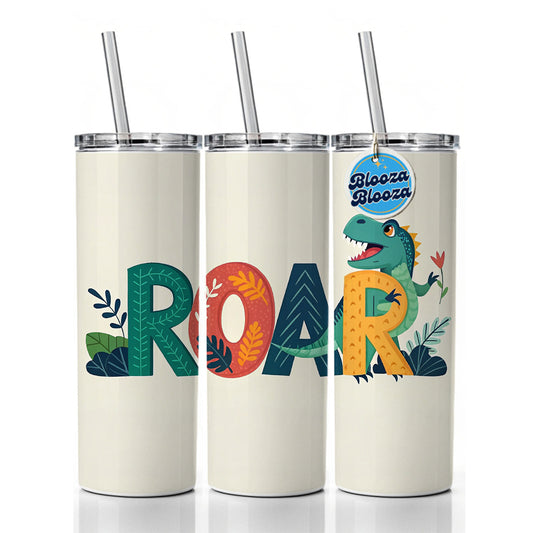 Dinosaur Roar Colorful Text Skinny Tumbler 20oz with Straw Insulated Water Bottle Gift
