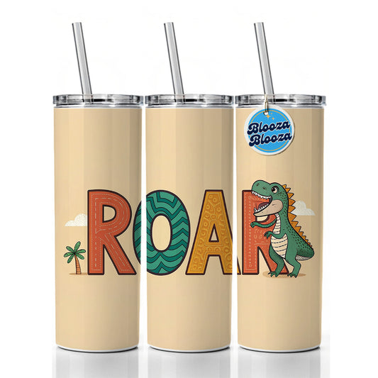 Dinosaur Roar Colorful Skinny Tumbler 20oz with Straw Insulated Water Bottle Gift