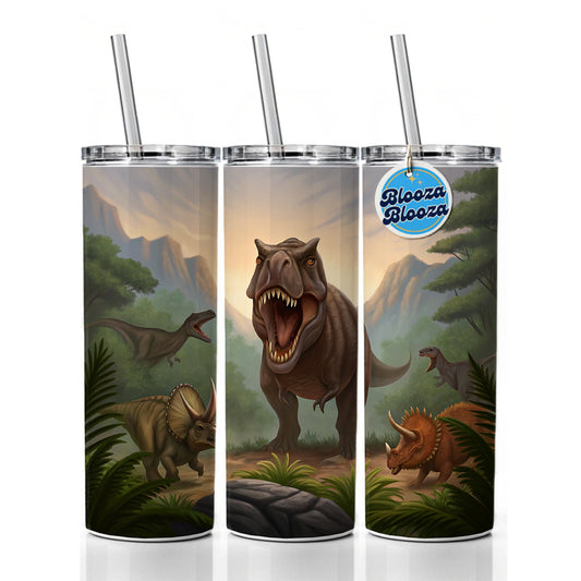 Dinosaurs Battle Skinny Tumbler 20oz with Straw Insulated Water Bottle Gift