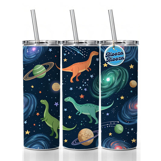 Dinosaurs Floating In Space Galaxy Skinny Tumbler 20oz with Straw Insulated Water Bottle Gift