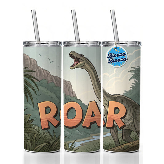 Diplodocus Roar Bold Text Dinosaur Skinny Tumbler 20oz with Straw Insulated Water Bottle Gift