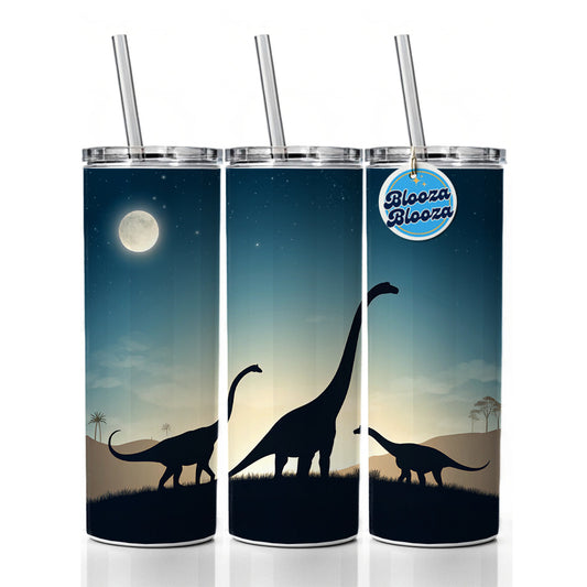 Diplodocus Silhouettes Night Dinosaurs Skinny Tumbler 20oz with Straw Insulated Water Bottle Gift