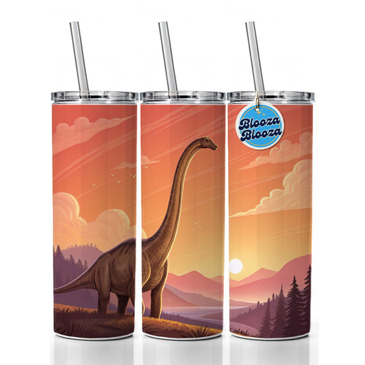 Diplodocus Sunset Dinosaur Skinny Tumbler 20oz with Straw Insulated Water Bottle Gift