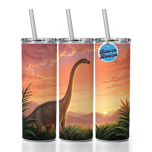 Diplodocus Sunset Sunrise Dinosaur Skinny Tumbler 20oz with Straw Insulated Water Bottle Gift