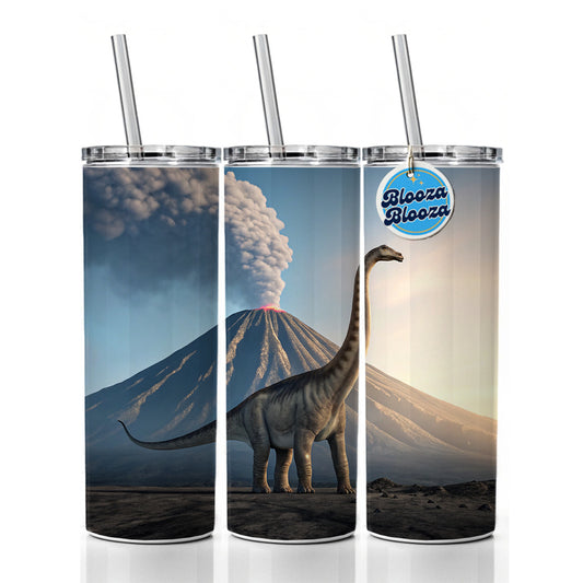 Diplodocus Volcano Dinosaur Skinny Tumbler 20oz with Straw Insulated Water Bottle Gift
