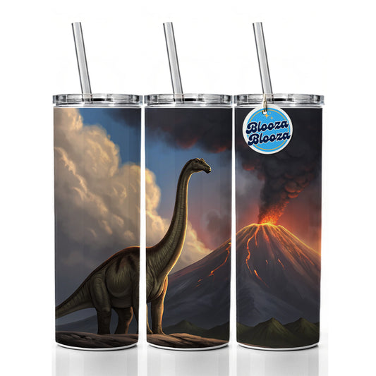 Diplodocus Volcano Erupting Dinosaur Skinny Tumbler 20oz with Straw Insulated Water Bottle Gift
