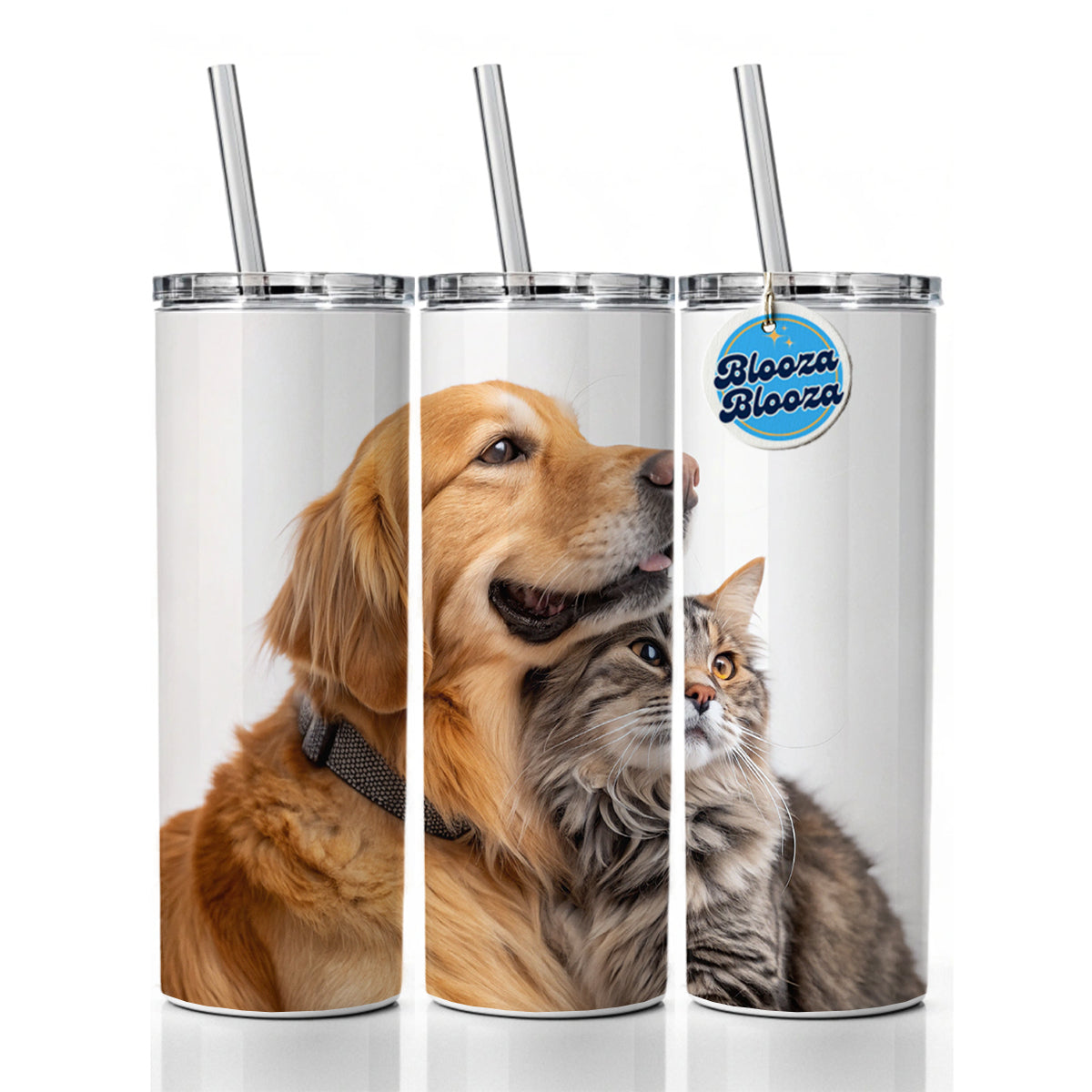 Dog Cat Hugging Love Skinny Tumbler 20oz with Straw Insulated Water Bottle Gift