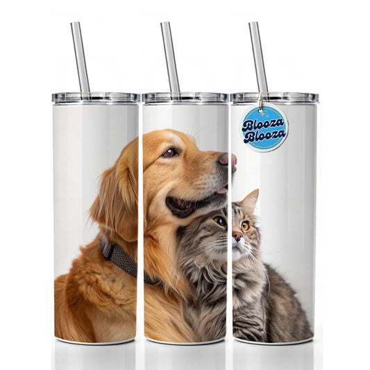 Dog Cat Hugging Love Skinny Tumbler 20oz with Straw Insulated Water Bottle Gift