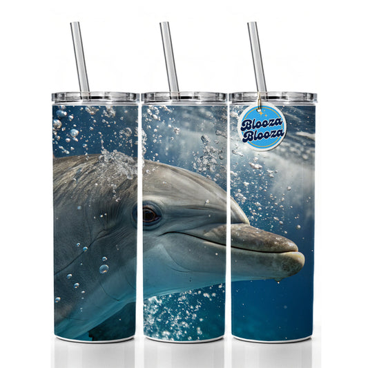 Dolphin Eyes Close Up Ocean Skinny Tumbler 20oz with Straw Insulated Water Bottle Gift