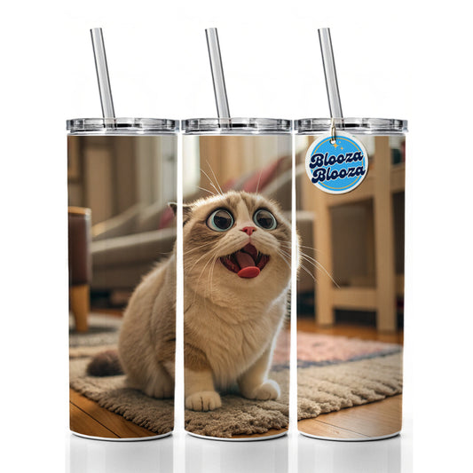 Dopey Cat Funny Skinny Tumbler 20oz with Straw Insulated Water Bottle Gift